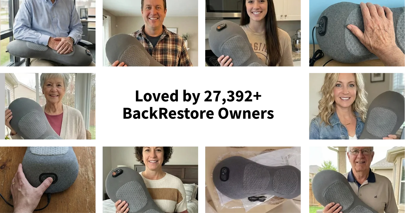 Man getting lumbar support from the Back Restore in an office chair.