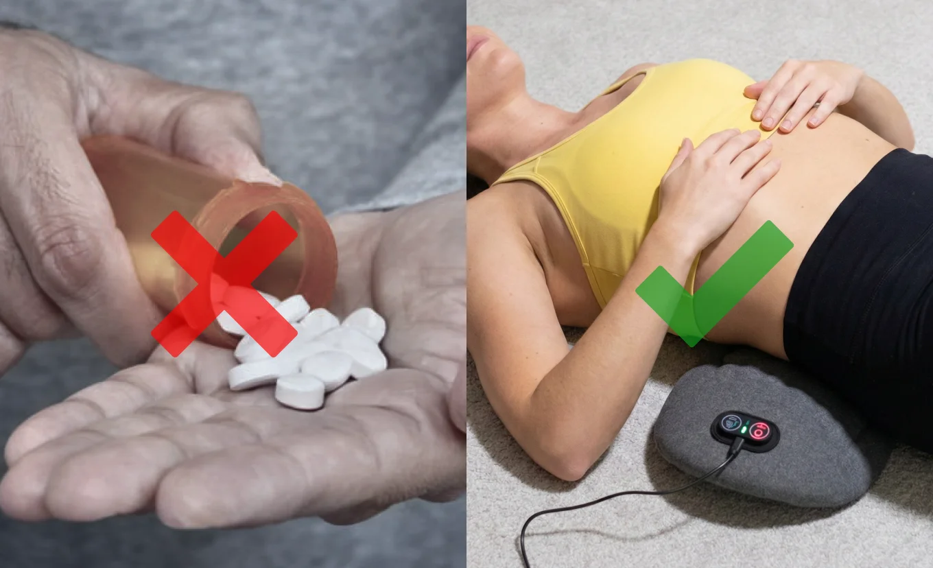 Woman using the Back Restore device for lower back relief.